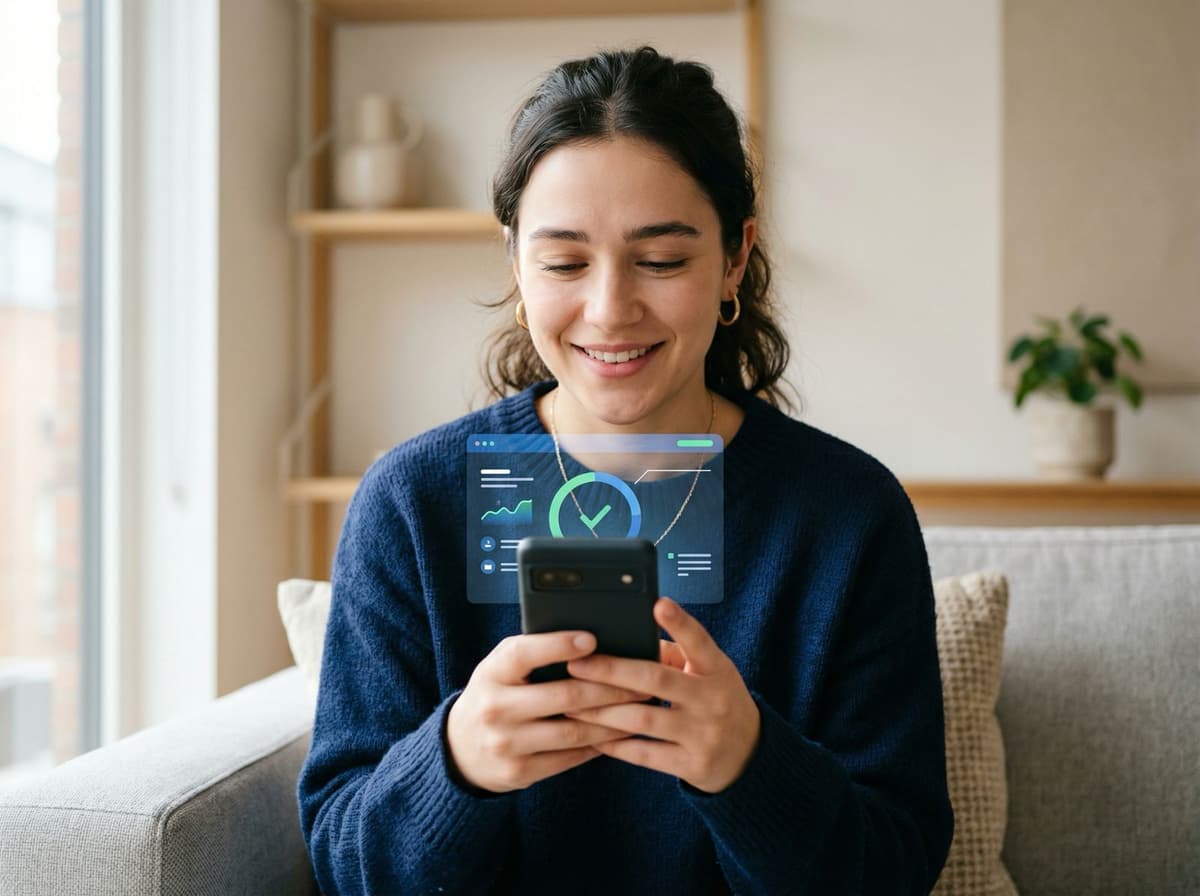 Mujer consultando su historial ASNEF desde el móvil